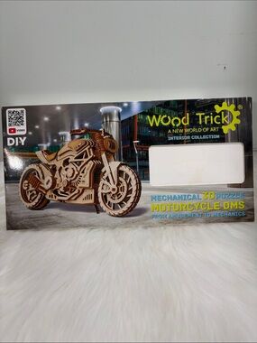 Mechanical 3D Puzzle Motorcycle - Natural Wood Finish